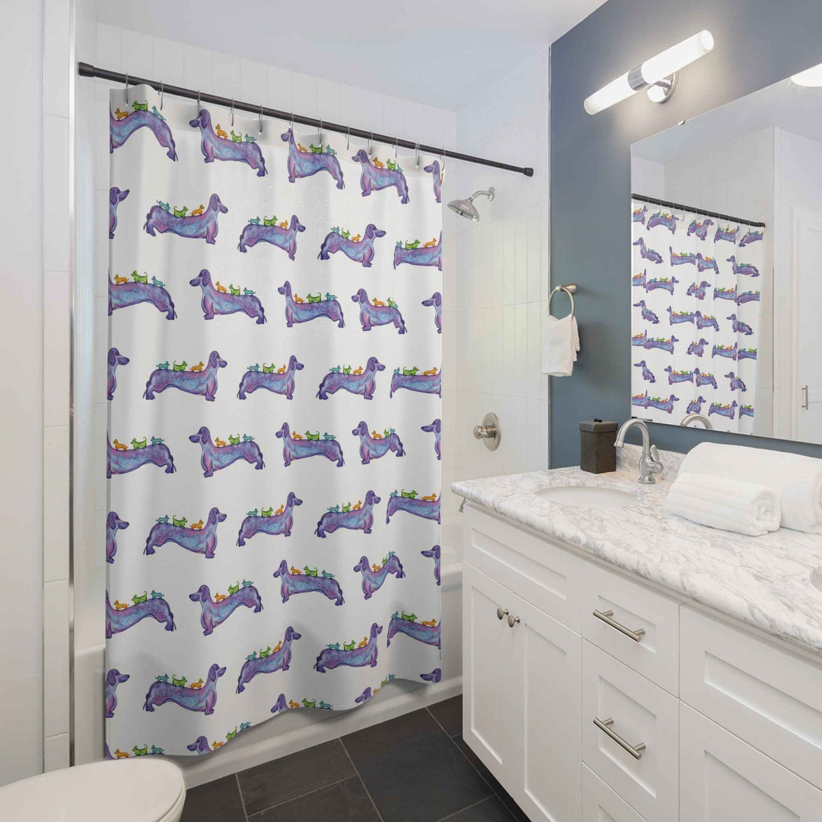 Watercolor Weiner Dog Shower Curtain