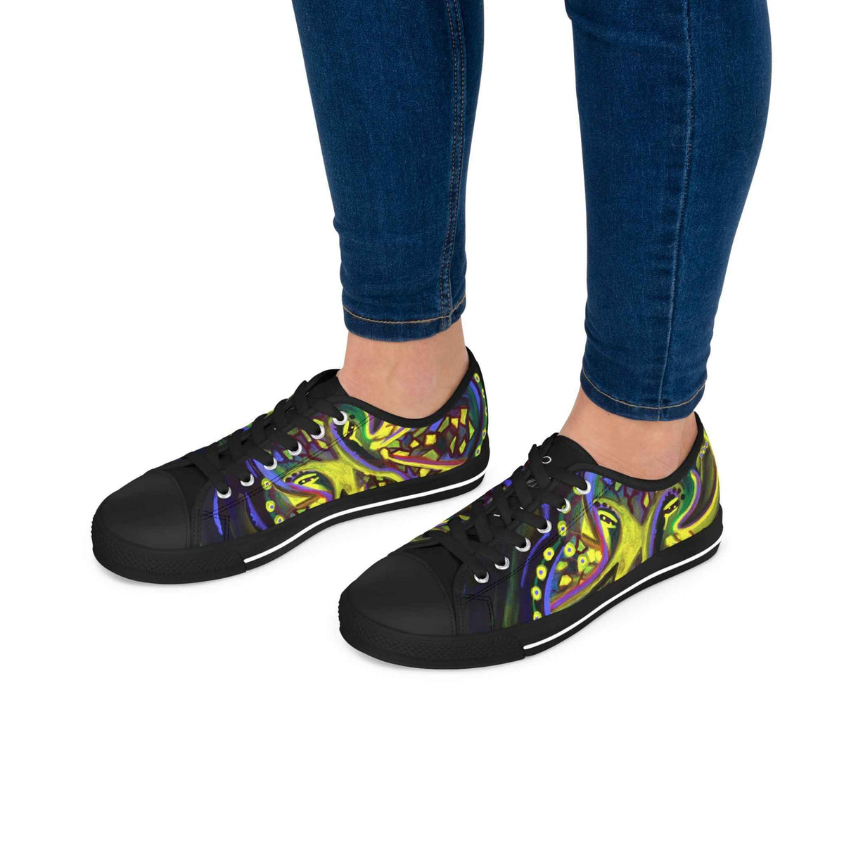 Women's Low Top Sneakers — Vibrant Neon Abstract Octopus Art Casual Shoes