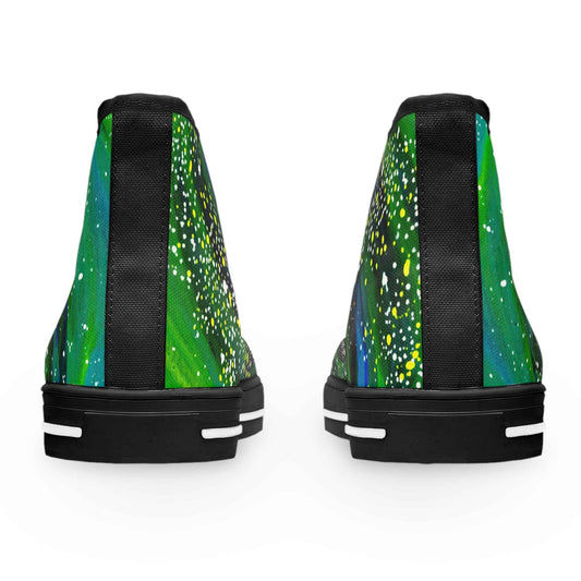 Galaxy Green Women's High-Top Sneakers — Cosmic Swirl Design