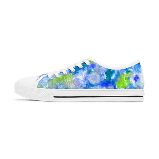Floral Watercolor Low Top Sneakers — Blue Green Garden Print
