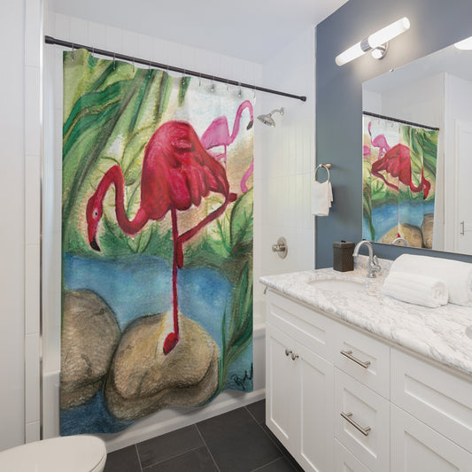 Red Flamingo Shower Curtain