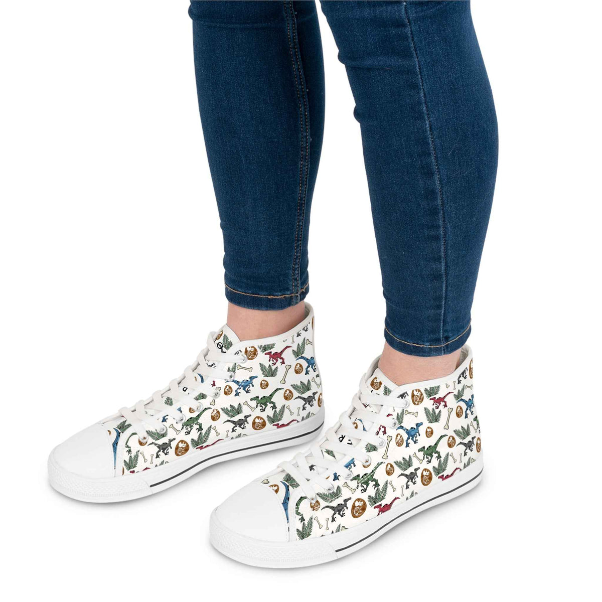 Women's High Top Sneakers — Retro Dinosaur Pattern Casual Canvas Shoes
