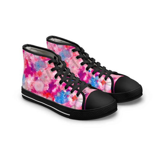 Women’s High Top Sneakers — Pink Blue Watercolor Tie-Dye Pattern