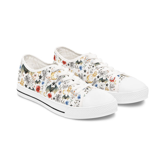 Floral Constellation Bat Low-Top Sneakers — Women's Casual Garden Print Shoes