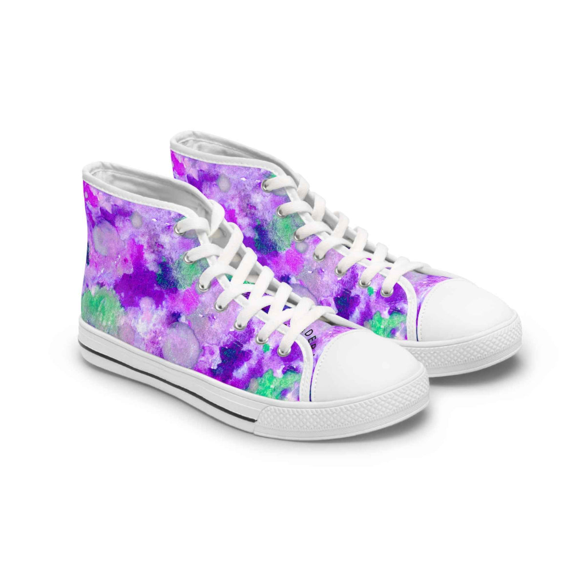 Women's High Top Sneakers — Purple Watercolor Floral Pattern Athletic Fashion Shoes