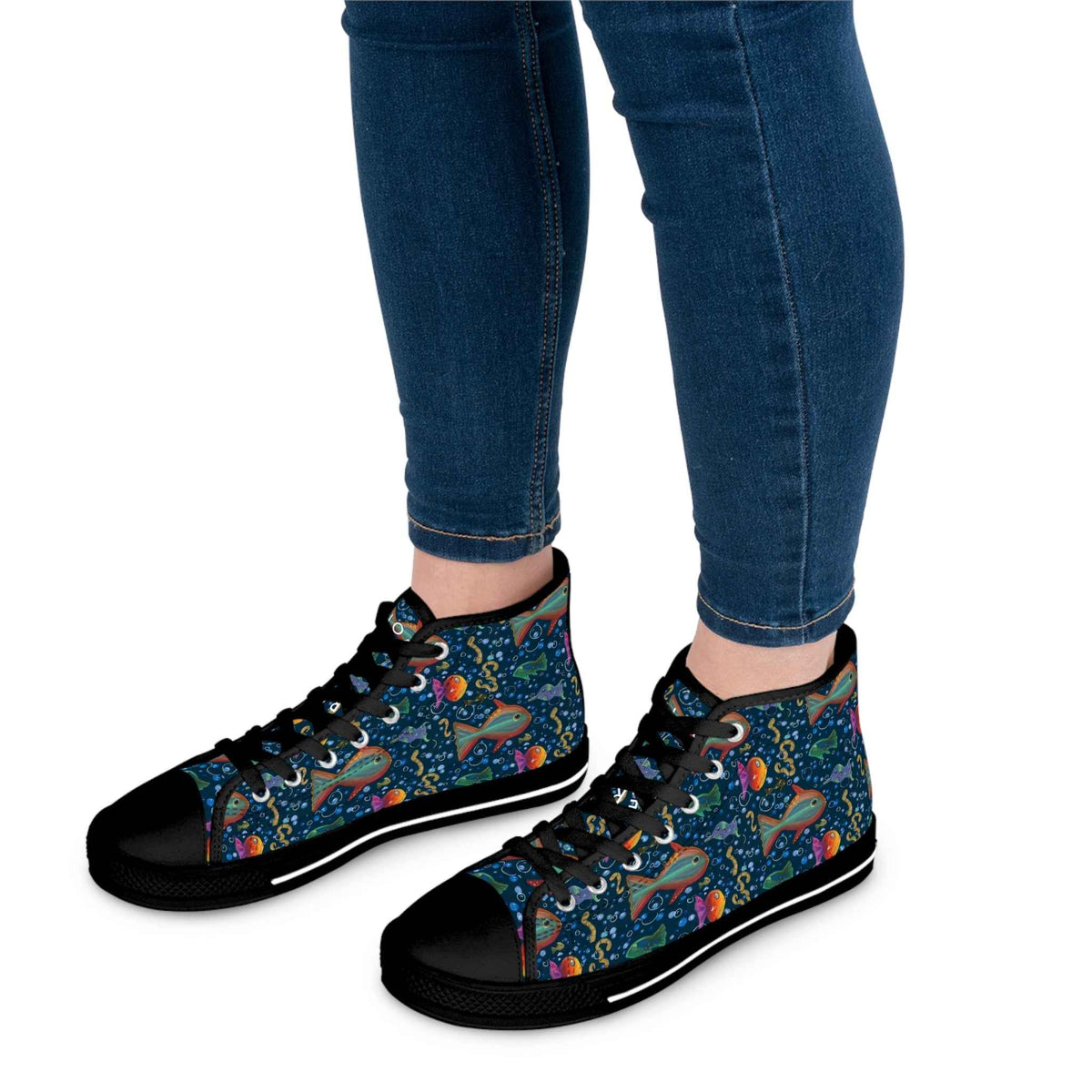 High Top Sneakers — Colorful Underwater Fish Pattern for Women