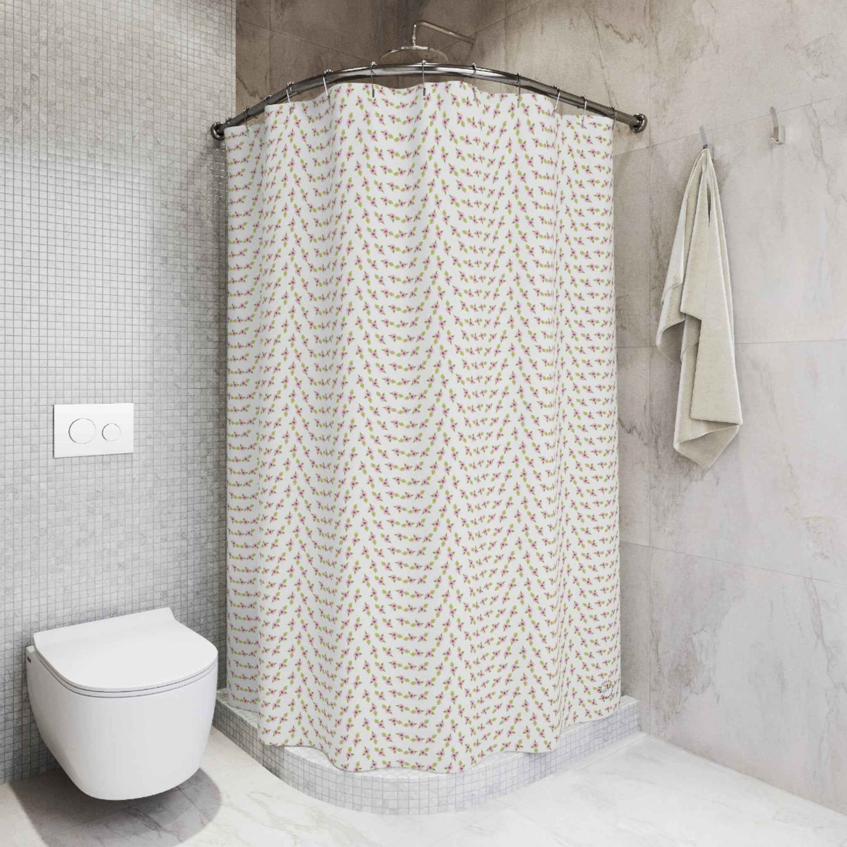 Pink Pastel Flowers Shower Curtain