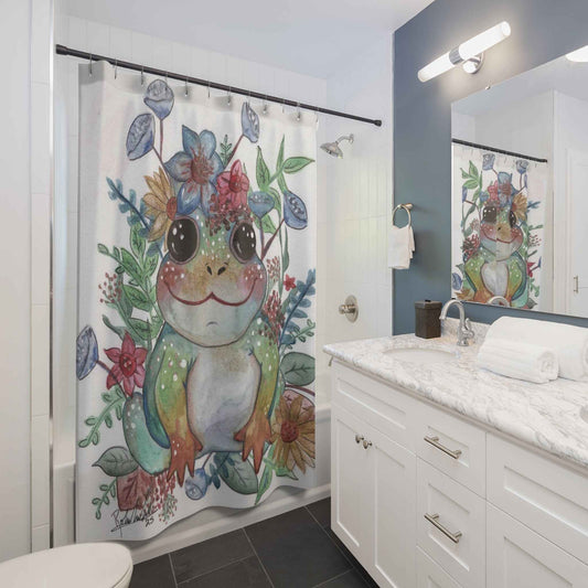 Floral Frog Shower Curtain