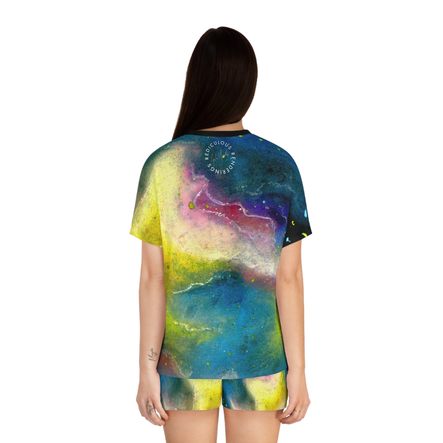 Galaxy Watercolor Women's Short Pajama Set — Colorful Nebula Sleepwear