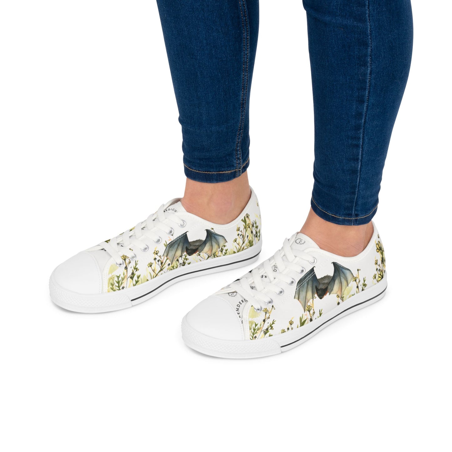 Low Top Sneakers — Floral Meadow with Bats Women's Canvas Sneakers
