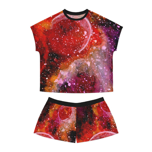 Orange Moons Galaxy Women's Short Pajama Set (AOP)