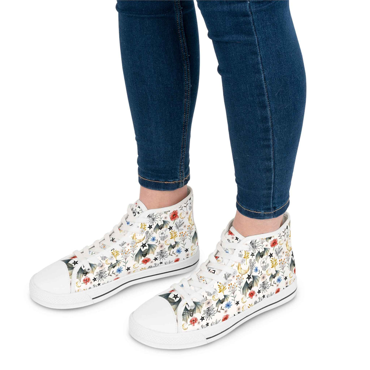 Floral Botanical Bat High Top Sneakers — Women's Vintage Wildflower Animal Print