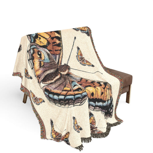 Butterfly Woven Blanket – Boho Tapestry Throw for Cozy Living, Neutral & Dark Reversible Design