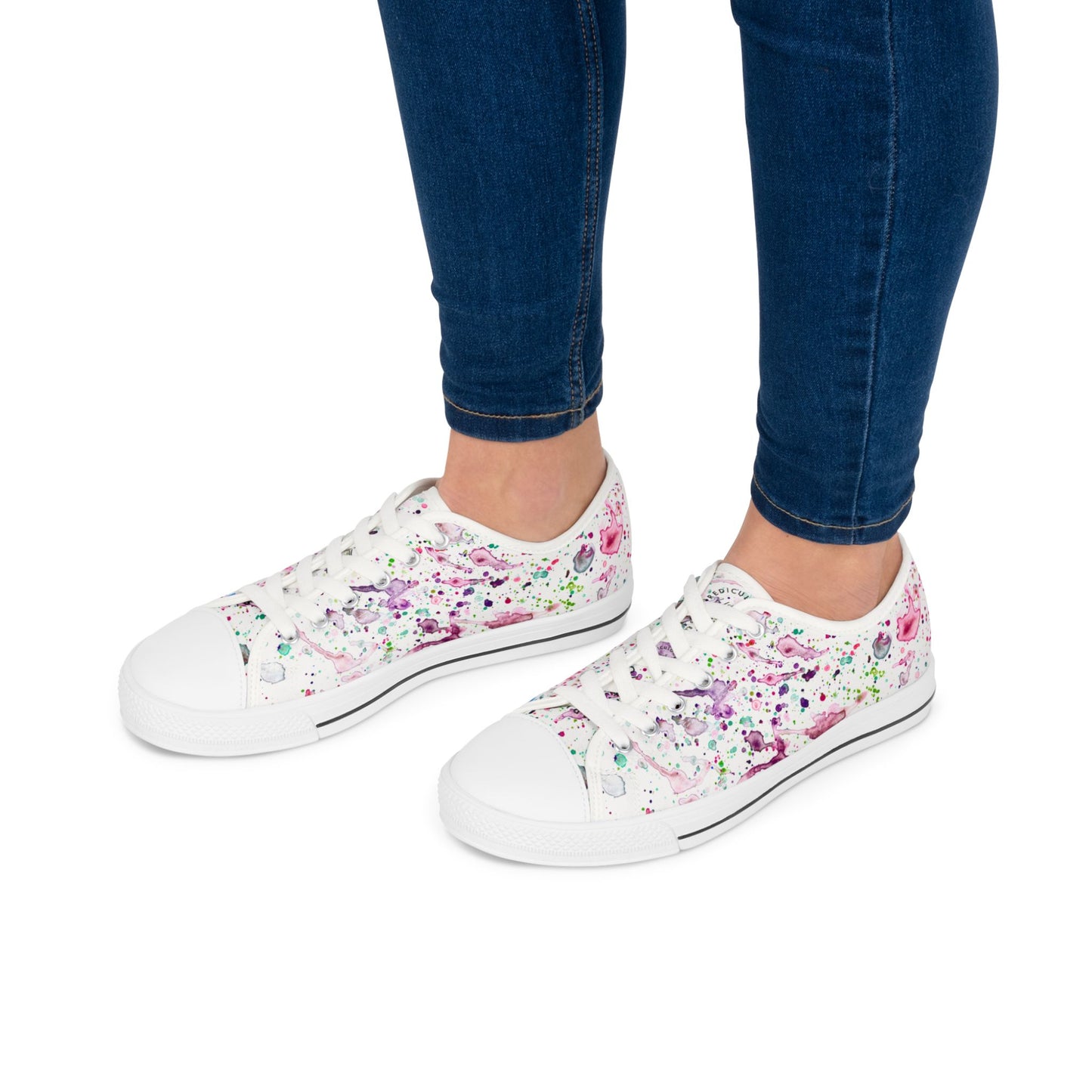 Low Top Sneakers — Pastel Watercolor Floral Print Women's Canvas Shoes