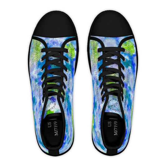 Women's High Top Sneakers — Blue Green Watercolor Floral Pattern