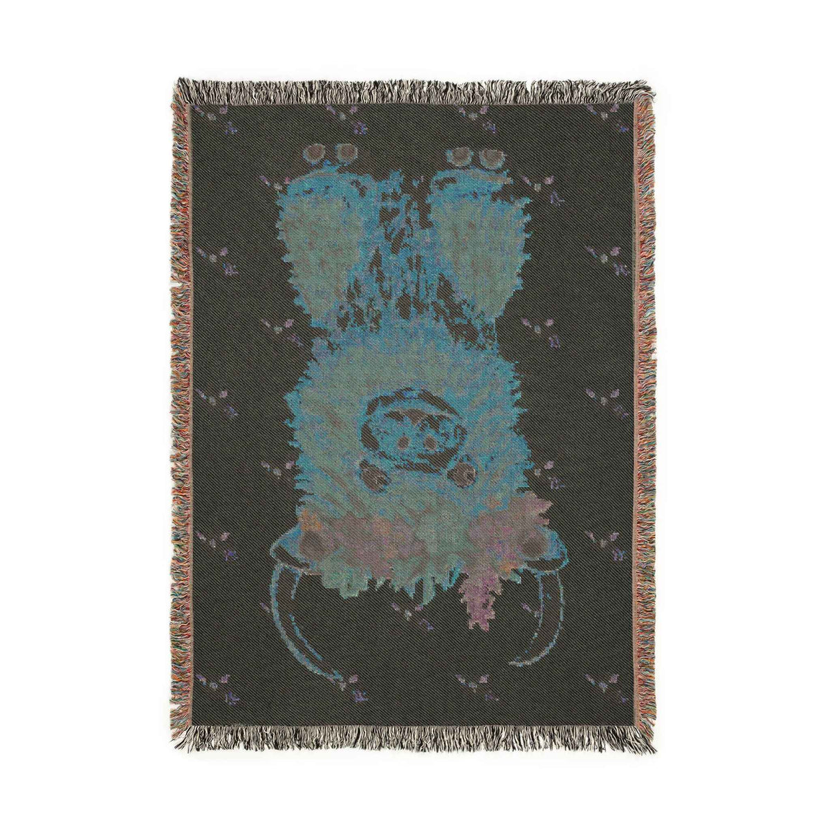 Highland Cow Floral Crown Woven Blanket — Cozy Cabin Throw for Rustic Home & Camping