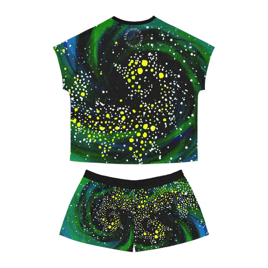 Galaxy Swirl Women's Pajama Set — Green & Black Starry Sleepwear