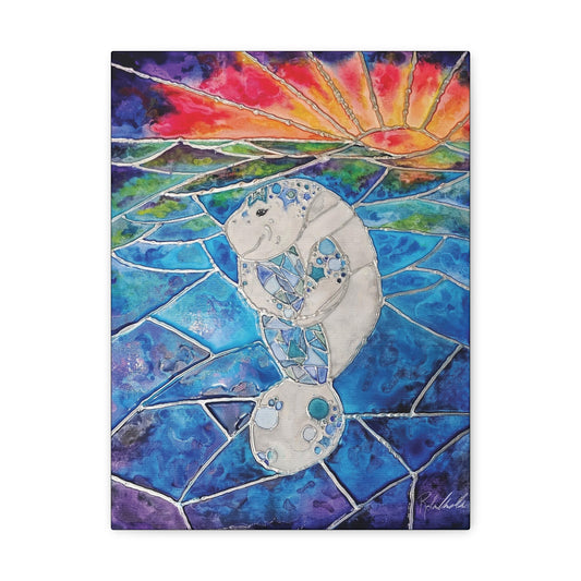 Stained Glass Manatee Canvas Gallery Wrap