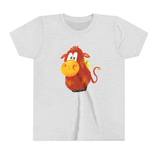 Cute Cartoon Cow Kids T-Shirt — Playful Red Cow Graphic Youth Tee