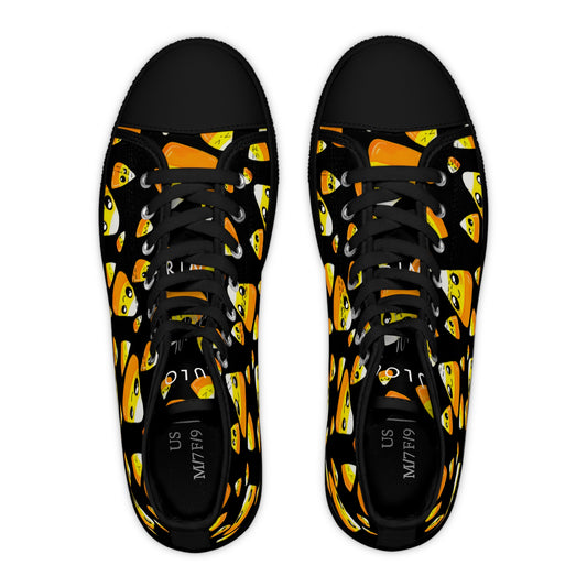 Candy Corn Pattern High Top Sneakers — Cute Halloween Women’s Shoes