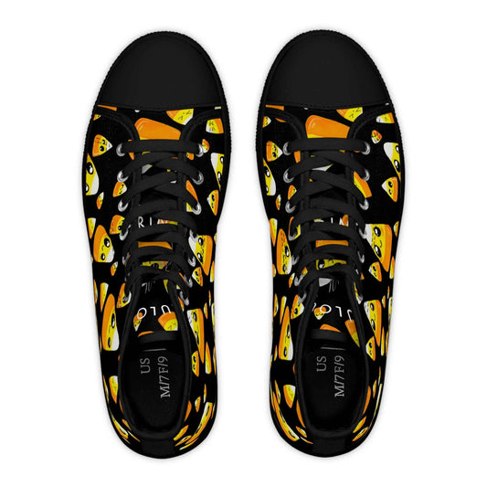 Candy Corn Pattern High Top Sneakers — Cute Halloween Women’s Shoes