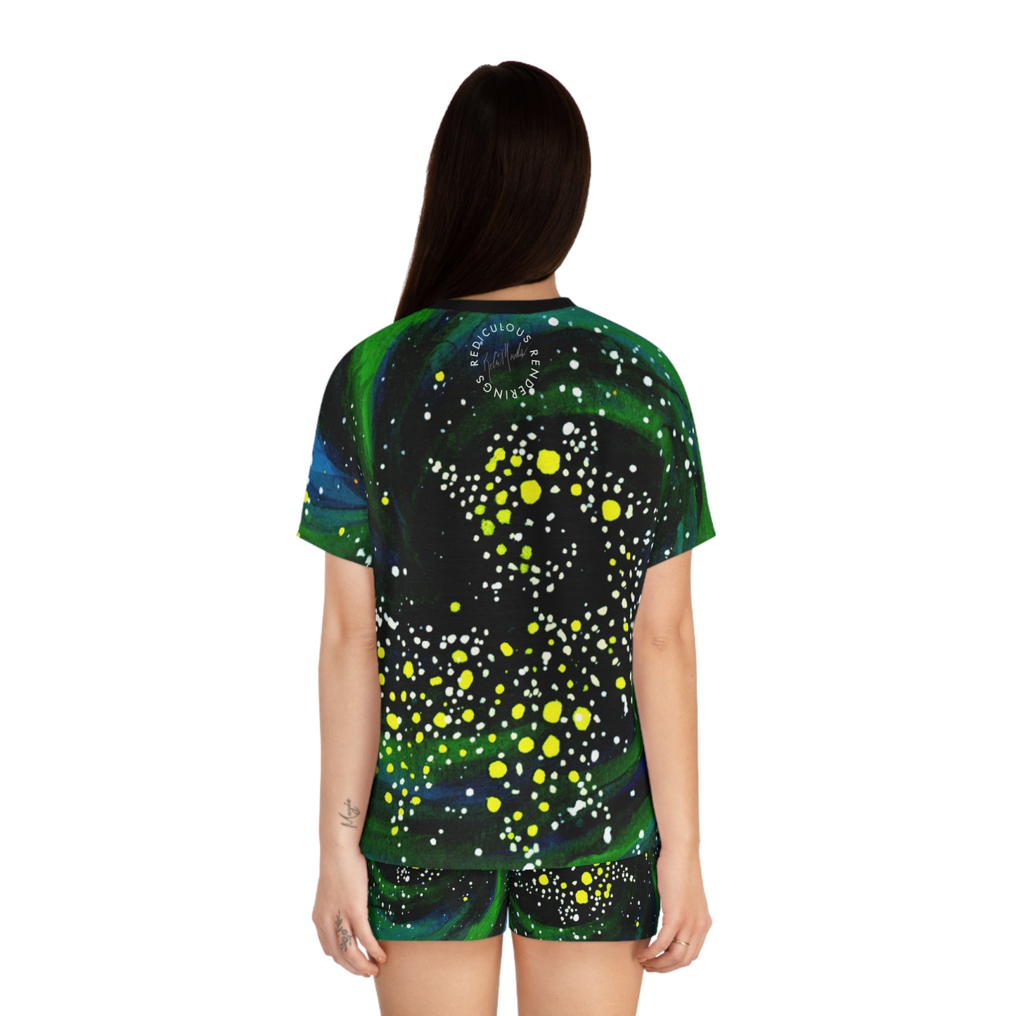 Galaxy Swirl Women's Pajama Set — Green & Black Starry Sleepwear