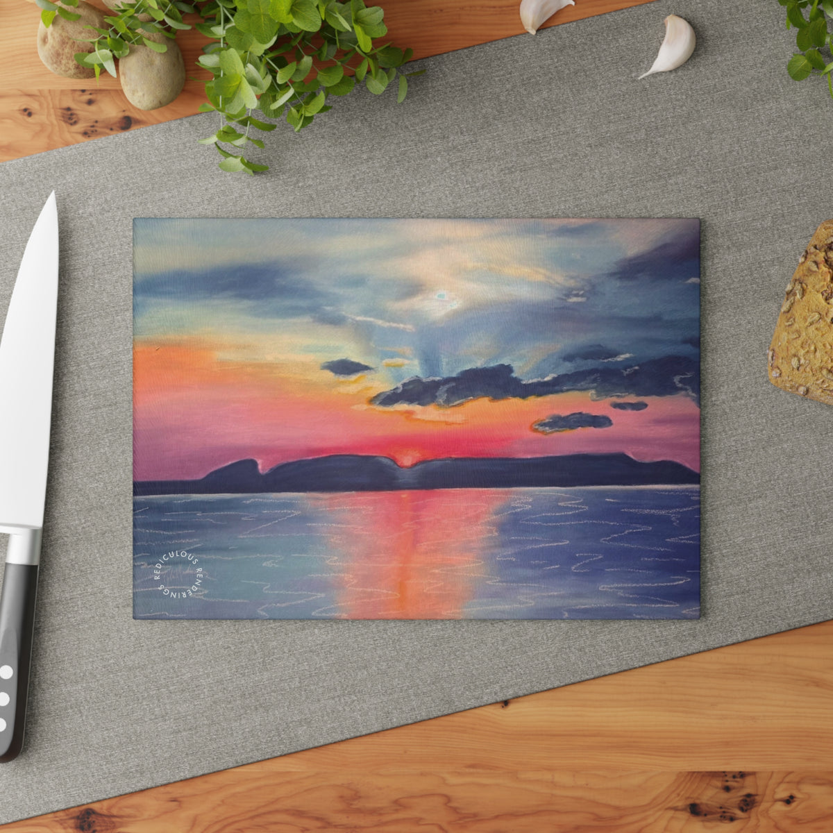 Glass Cutting Board — Sunset Seascape Tempered Glass Chopping Board