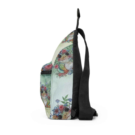 Floral Frog Watercolor Sling Bag — Cute Pastel Bouquet Crossbody