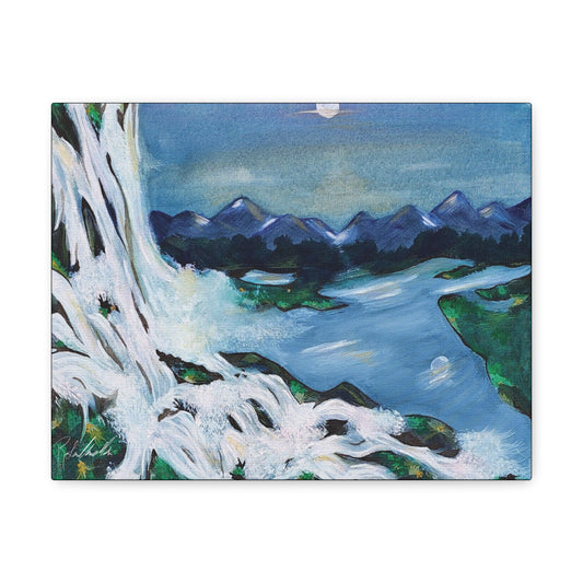 Mountains and Waterfall Canvas Gallery Wrap
