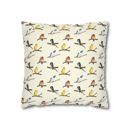 Bird Pattern Pillowcase – Watercolor Songbirds Decorative Throw Pillow Cover