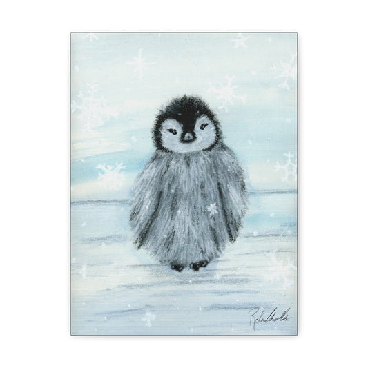 Baby Penguin In Snow Canvas Gallery Wrap