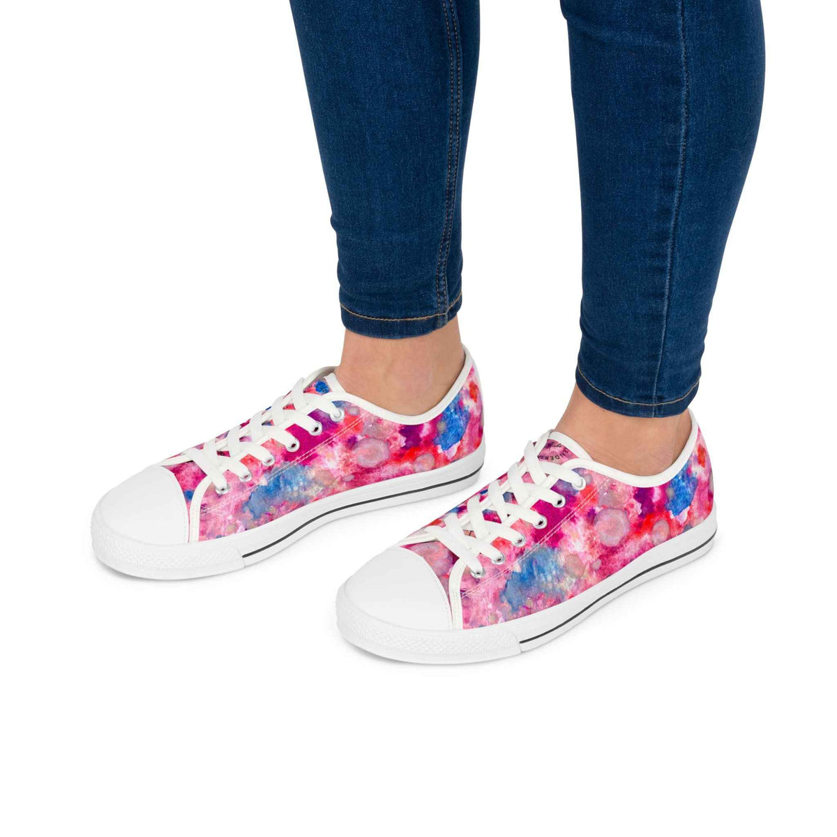Women's Low Top Sneakers — Pink Watercolor Floral Canvas Shoes