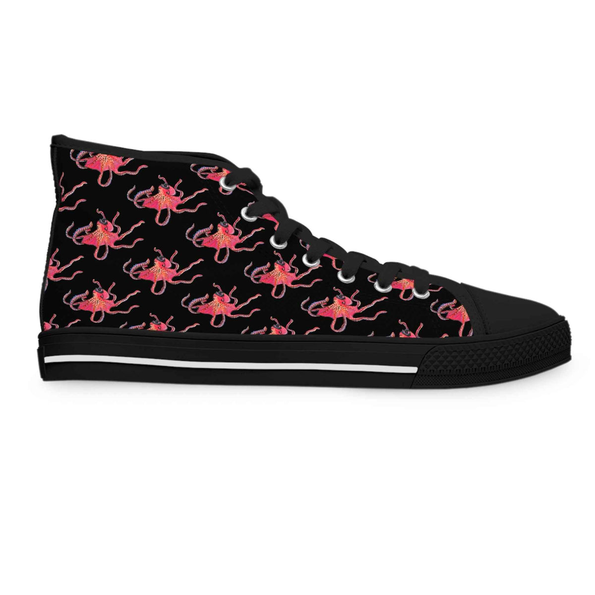 High Top Sneakers — Red Octopus Pattern Women’s Canvas Shoes