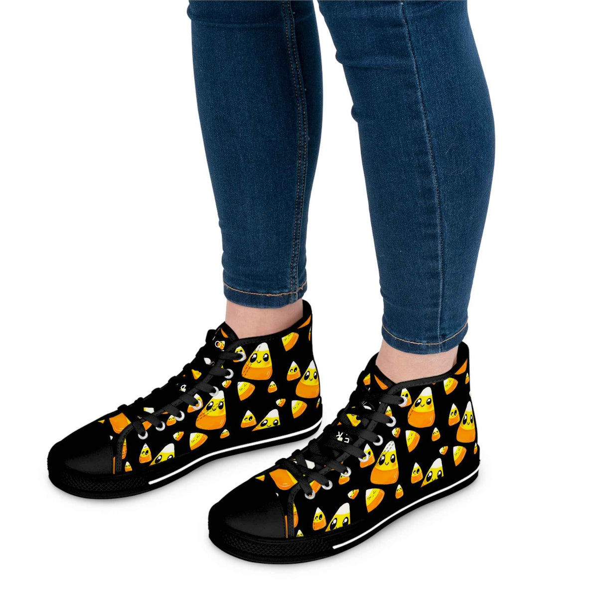 Candy Corn Pattern High Top Sneakers — Cute Halloween Women’s Shoes