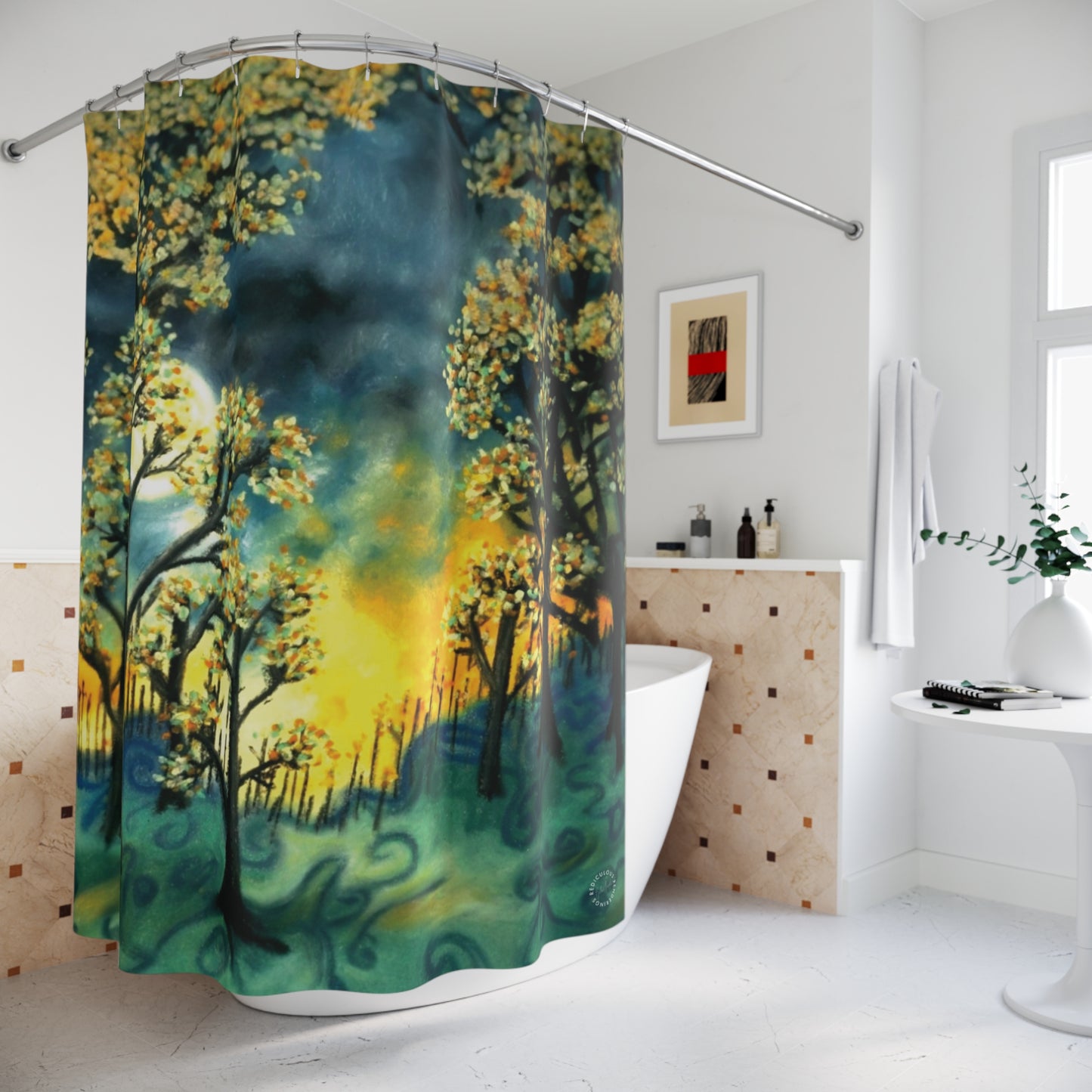 Fire Sun Trees Shower Curtain