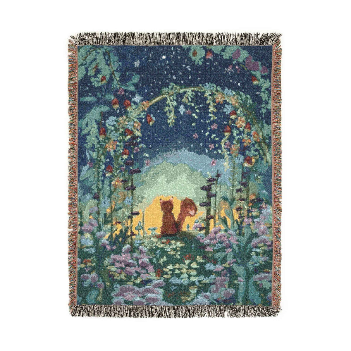 Starry Forest Woven Blanket — Cozy Moonlit Camping Throw