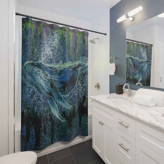Whale Dream Shower Curtain — Ocean Art Nautical Bathroom Décor