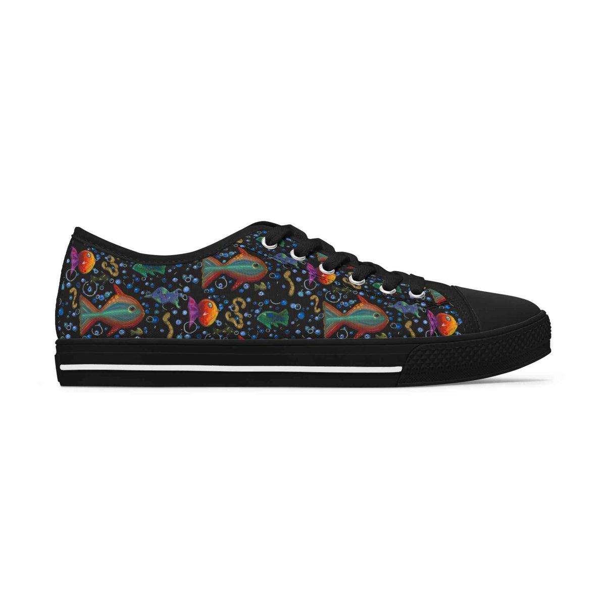Low Top Sneakers — Colorful Psychedelic Fish Pattern Women's Canvas Shoes