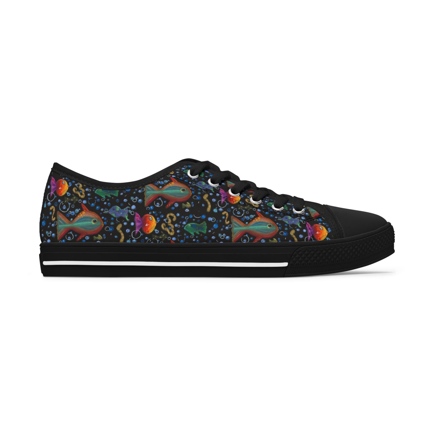 Low Top Sneakers — Colorful Psychedelic Fish Pattern Women's Canvas Shoes