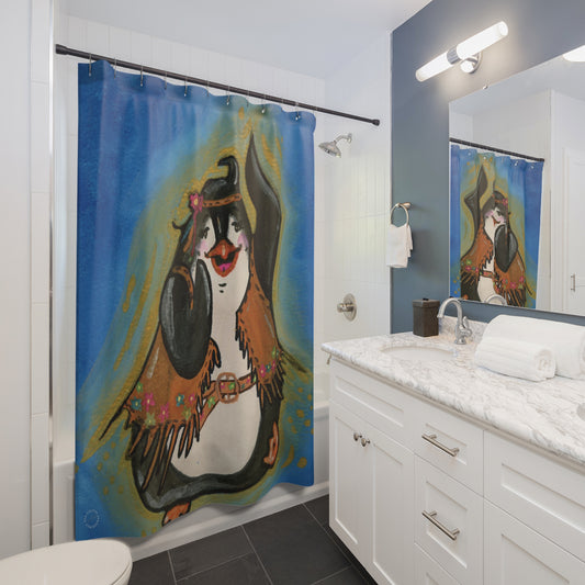 Penguin Shower Curtain for Home Bathroom with Durable One-Sided Print and Waterproof Polyester Material