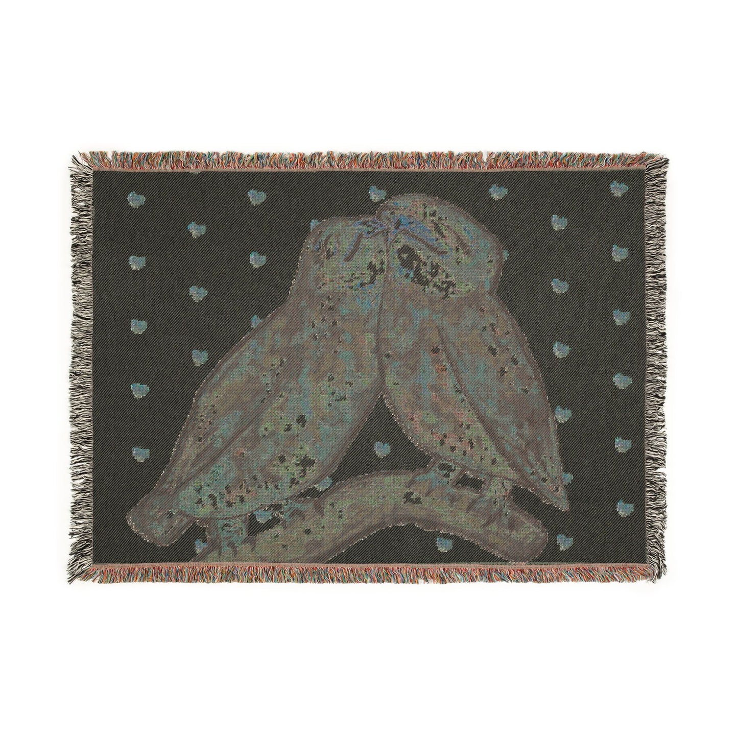 Woven Blanket — Romantic Owls Jacquard Throw (Kissing Owl Design)