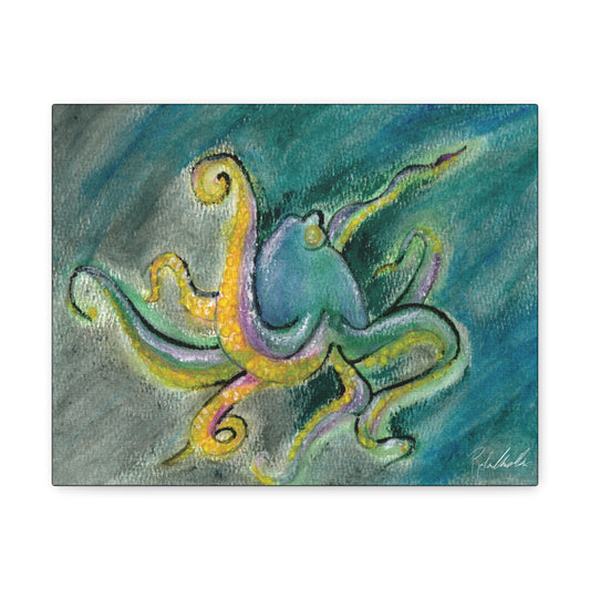 Green and Yellow Octopus Canvas Gallery Wrap