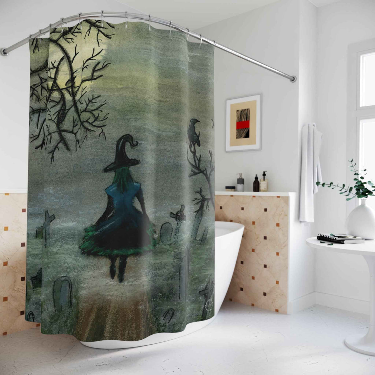 Cemetary Witch Spooky Shower Curtain