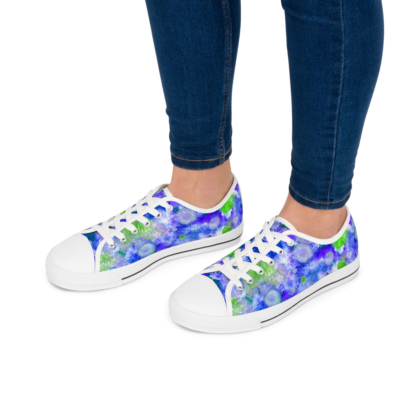 Floral Blur Women's Low Top Sneakers – Blue & Green Watercolor Print