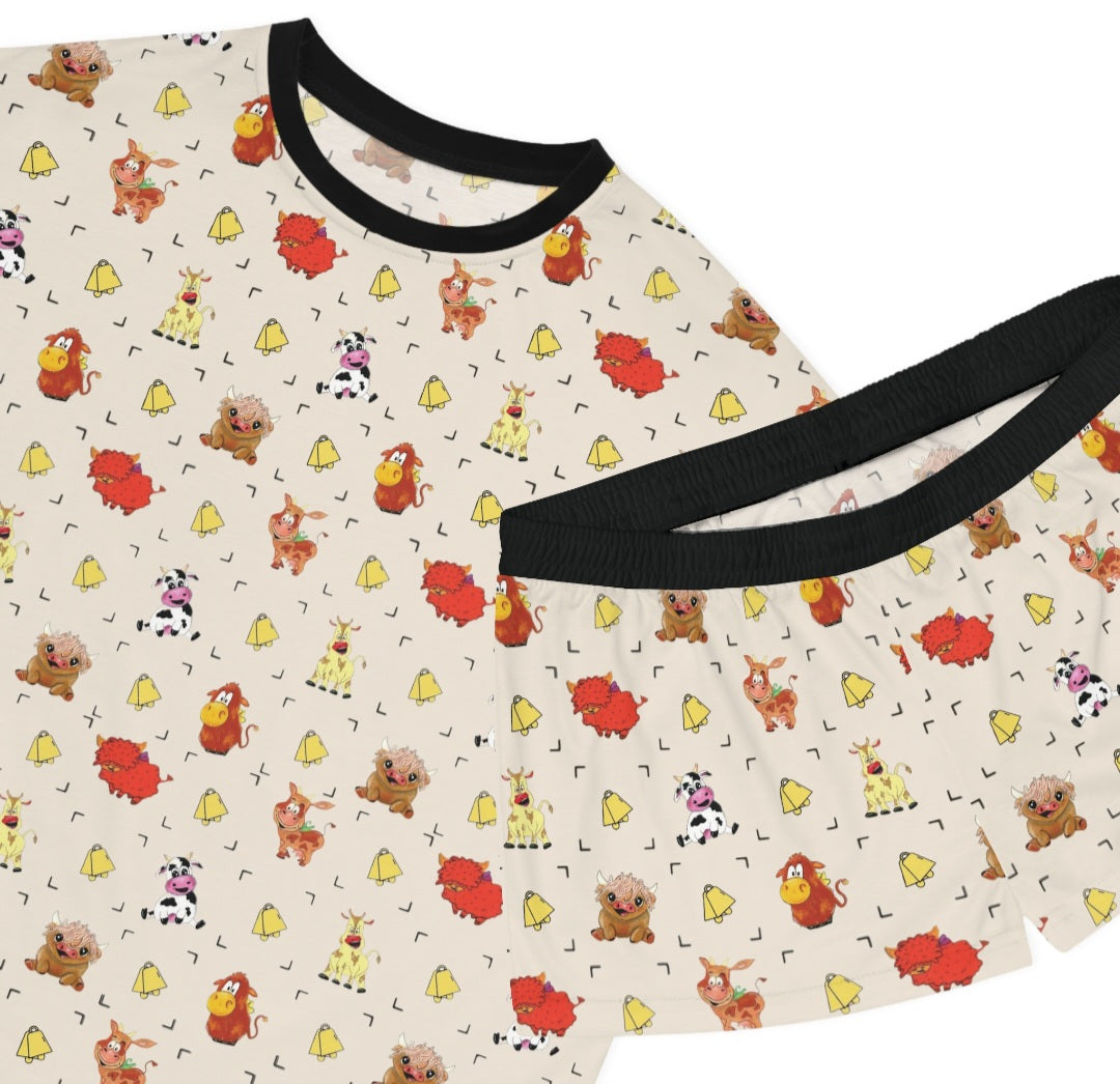 Women's Cow Print Short Pajama Set — Cute Woodland Critters Fall Sleepwear