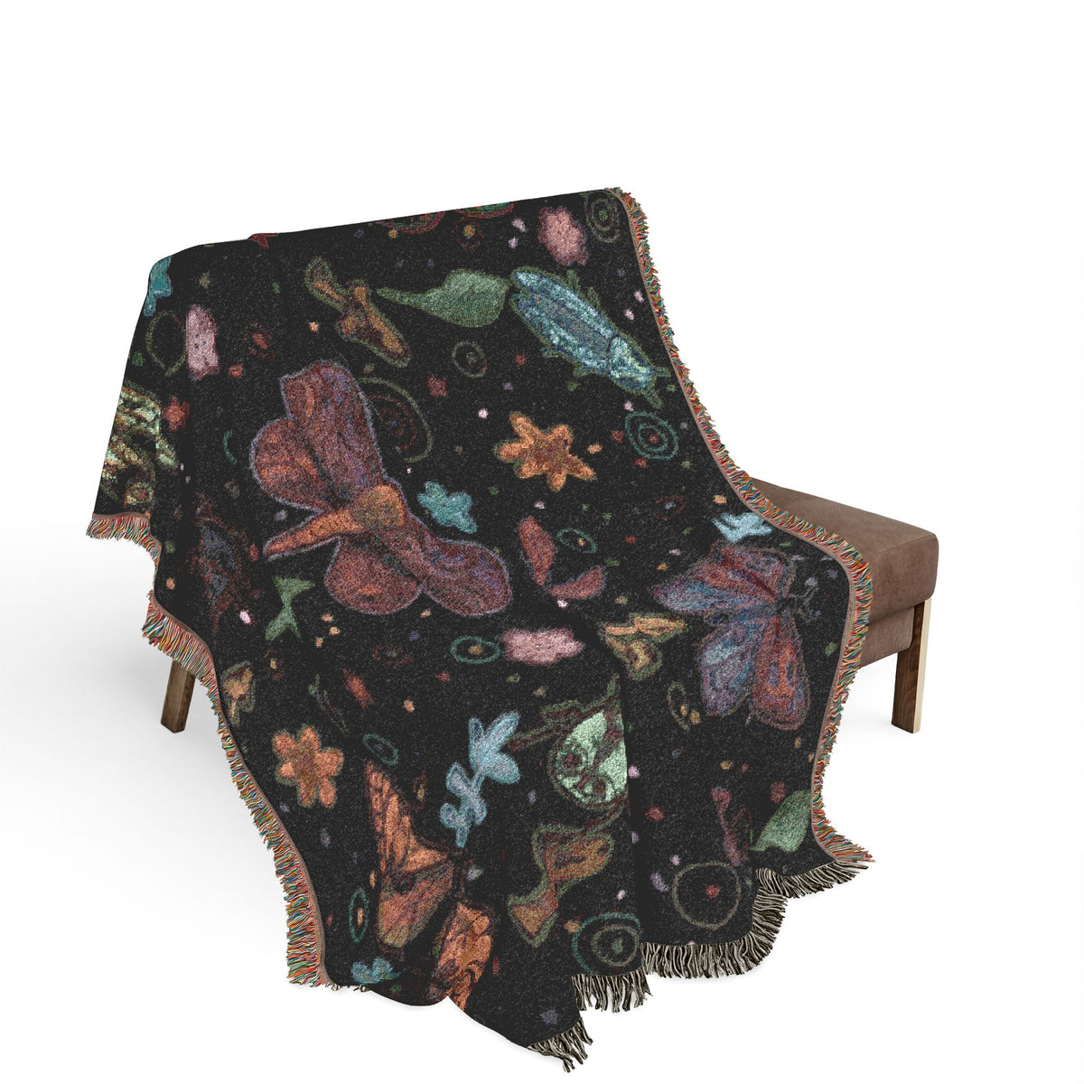 Whimsical Colorful Boho Butterfly & Floral Woven Blanket