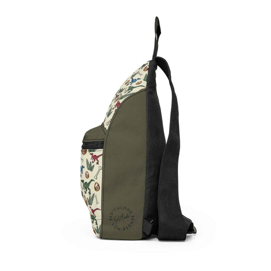 Floral Vintage Dinosaur Sling Bag – Botanical Pattern Crossbody Bag