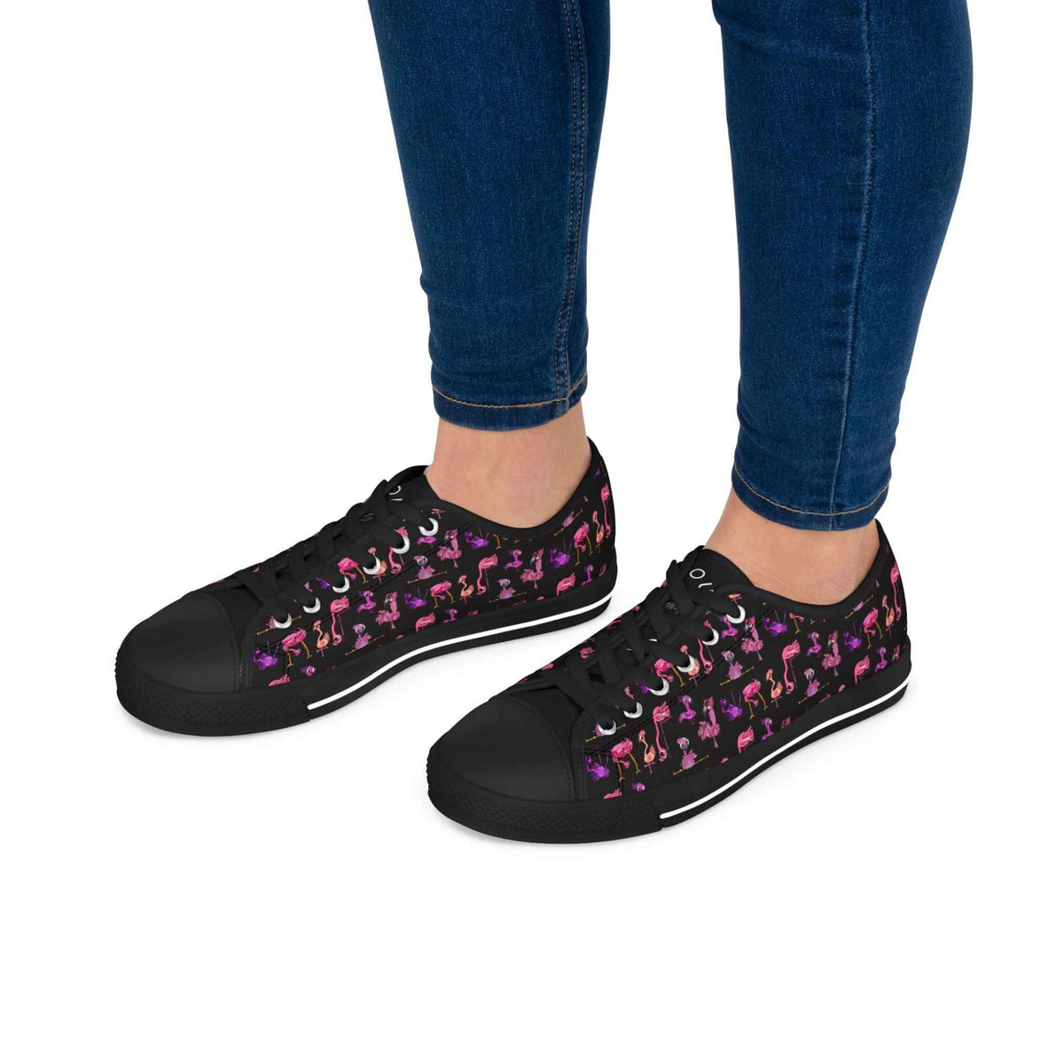 Women's Low Top Sneakers — Pink Flamingo Pattern Casual Canvas Shoes