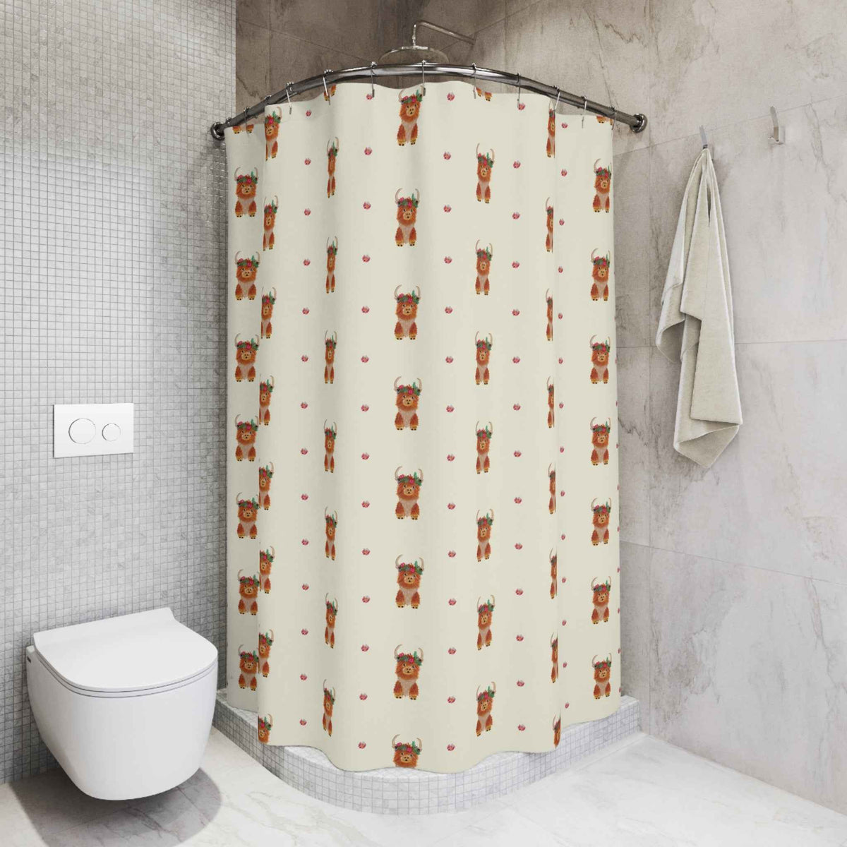 Cute Floral Bear Shower Curtain — Whimsical Bathroom Decor for Kids & Nursery