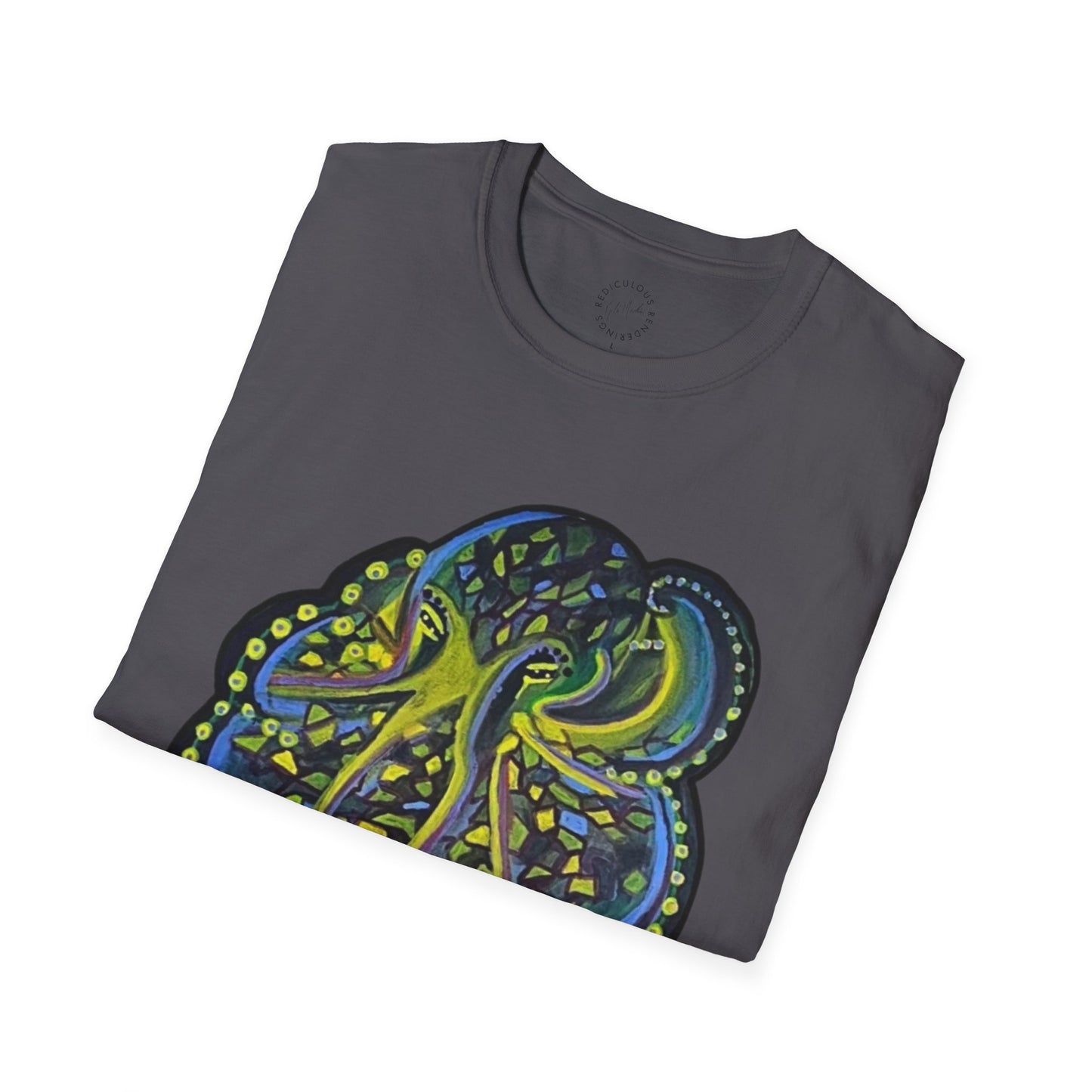 Green Geo octopus Unisex Softstyle Print T-Shirt